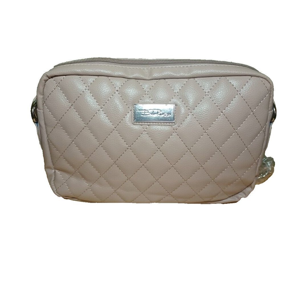 Bella Russo Gray Taupe Quilted Faux Leather Crossbody Bag with Chain Strap‎ NWOT